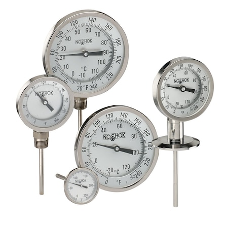 5 Bimetal Thermometer, 1/2 NPT Back Conn, 2.5 Stem Length, 50/300 F/C, .250 Diameter